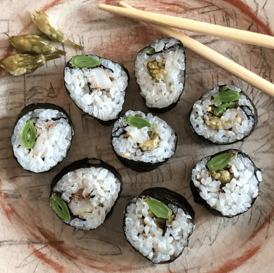 Plate of sushi made from foraged ingredients